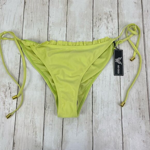 Go Coco Bandeau Top & Tie Side Bikini Bottom Set Sz L Celery Green NWT - Picture 6 of 9